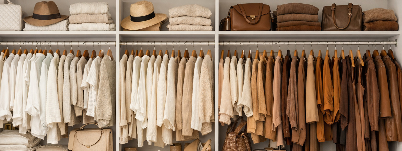 Wnętrze garderoby pełnej ubrań