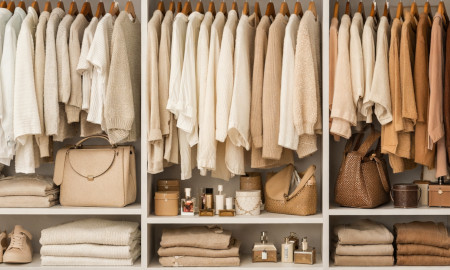 Wnętrze garderoby pełnej ubrań